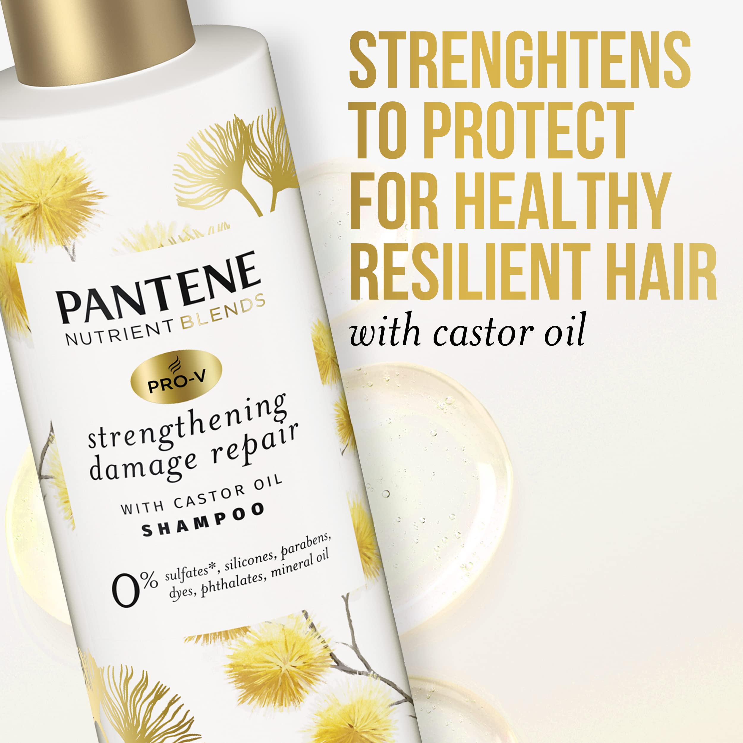 Pantene Sulfate Free Shampoo with Castor Oil – Hair Strengthening Damage Repair, Color Safe, 9.6 oz