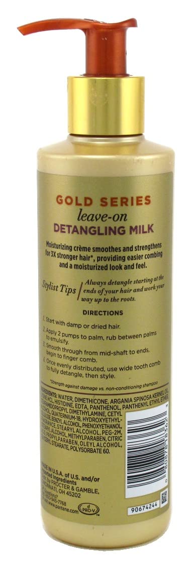 Pantene Gold Series Leave-In Detangling Milk 3-Pack – 7.6 oz Each | Argan Oil, Sulfate & Dye Free