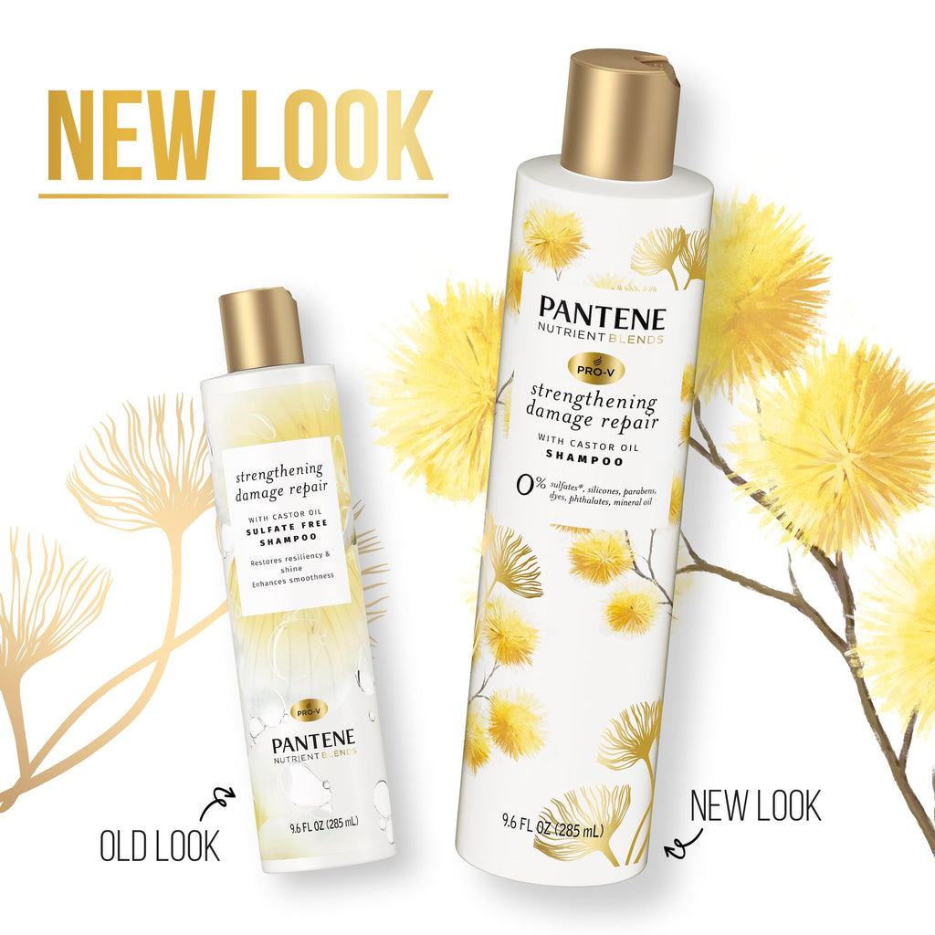 Pantene Sulfate Free Shampoo with Castor Oil – Hair Strengthening Damage Repair, Color Safe, 9.6 oz