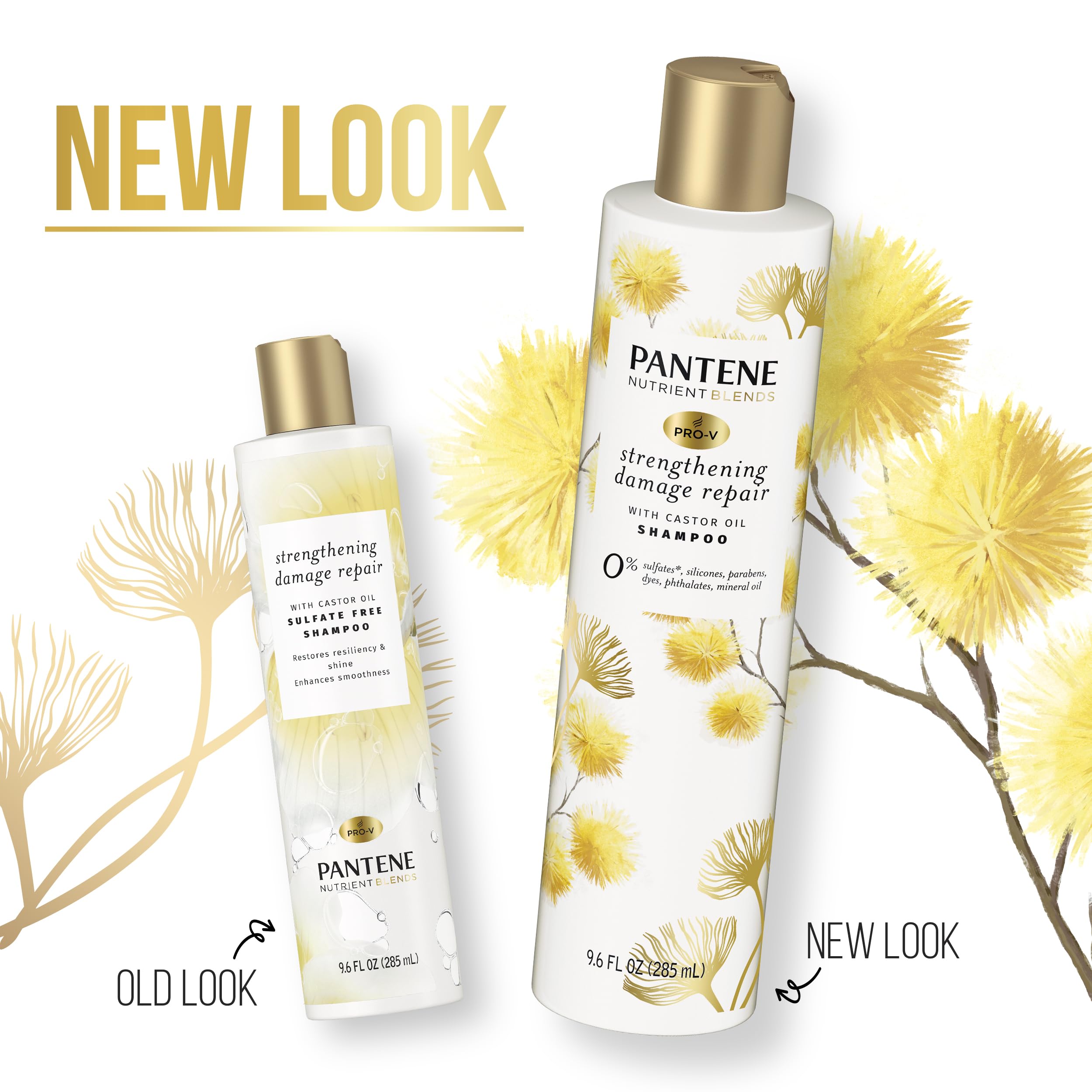 Pantene Sulfate Free Shampoo with Castor Oil – Hair Strengthening Damage Repair, Color Safe, 9.6 oz