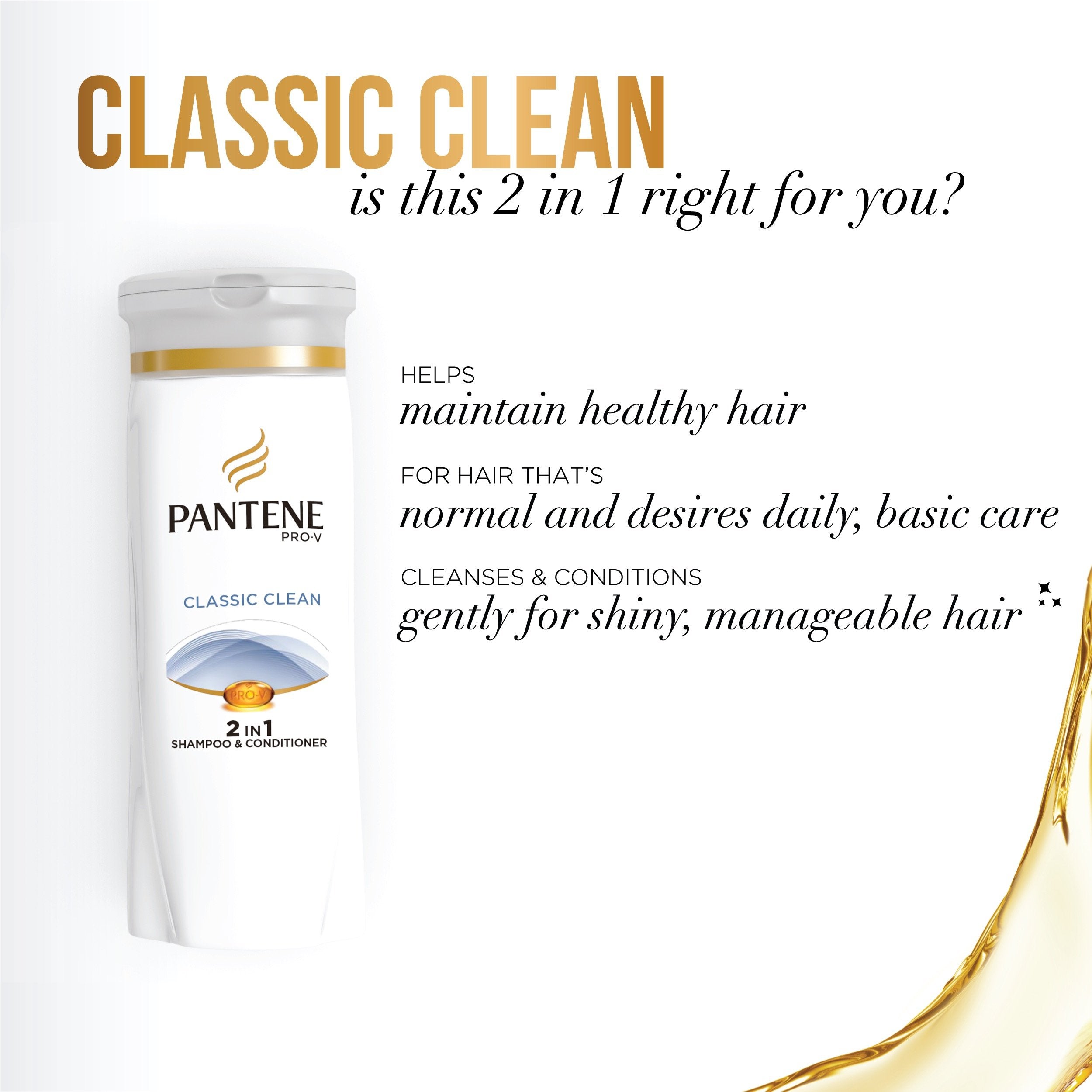 Pantene Pro-V Classic Clean Shampoo – 3 x 12.6 fl oz | Gentle Daily Clean for All Hair Types