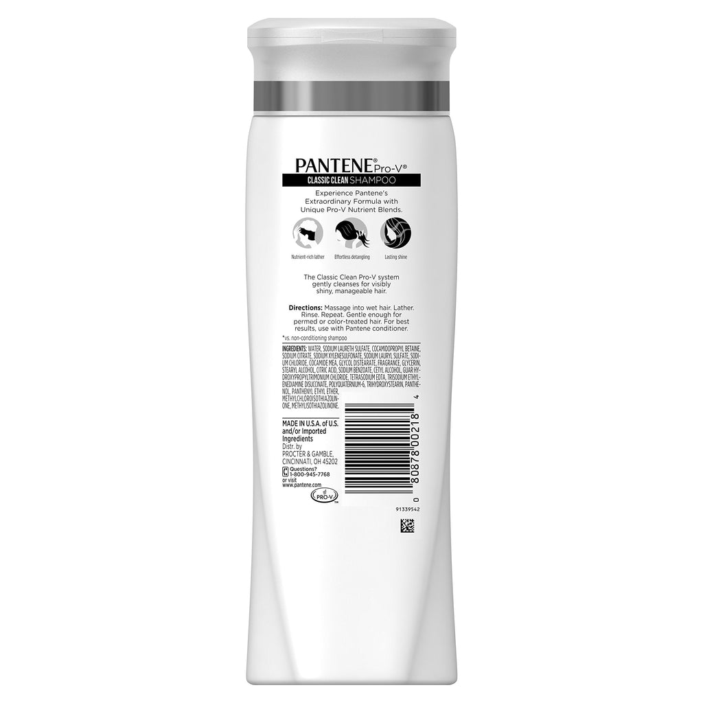 Pantene Pro-V Classic Clean Shampoo – 3 x 12.6 fl oz | Gentle Daily Clean for All Hair Types