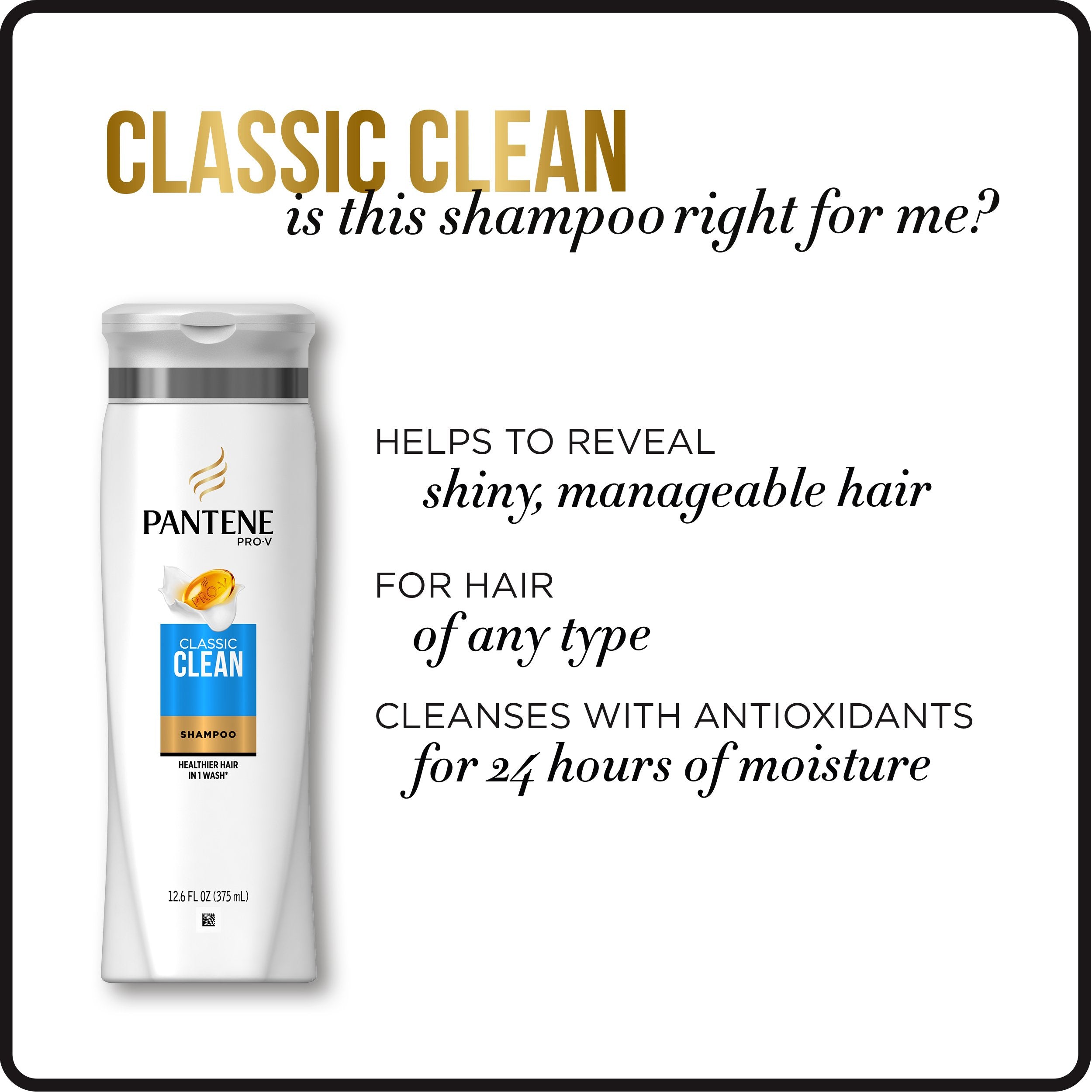 Pantene Pro-V Classic Clean Shampoo – 3 x 12.6 fl oz | Gentle Daily Clean for All Hair Types