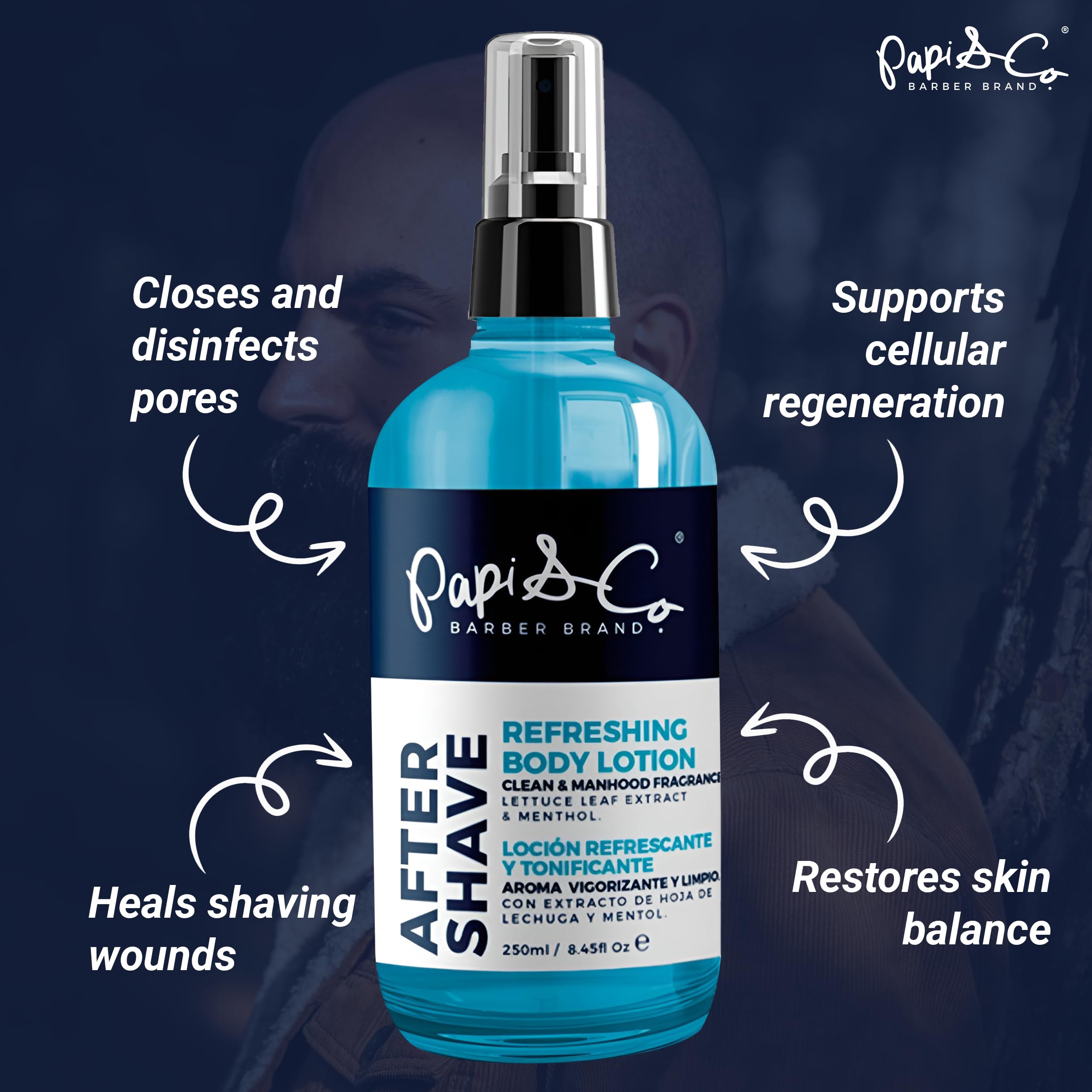 PAPI & CO. After Shave Lotion for Men – Menthol Cooling & Lettuce Leaf Extract, 250 mL