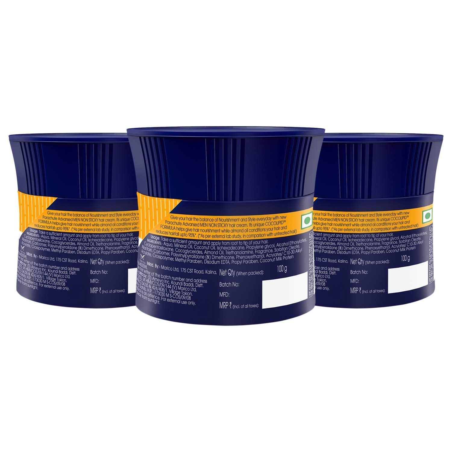 Parachute Advansed Anti Hairfall Hair Cream for Men – Almond & Coconut, Non-Sticky, Oil Replacement (3x3.3oz)