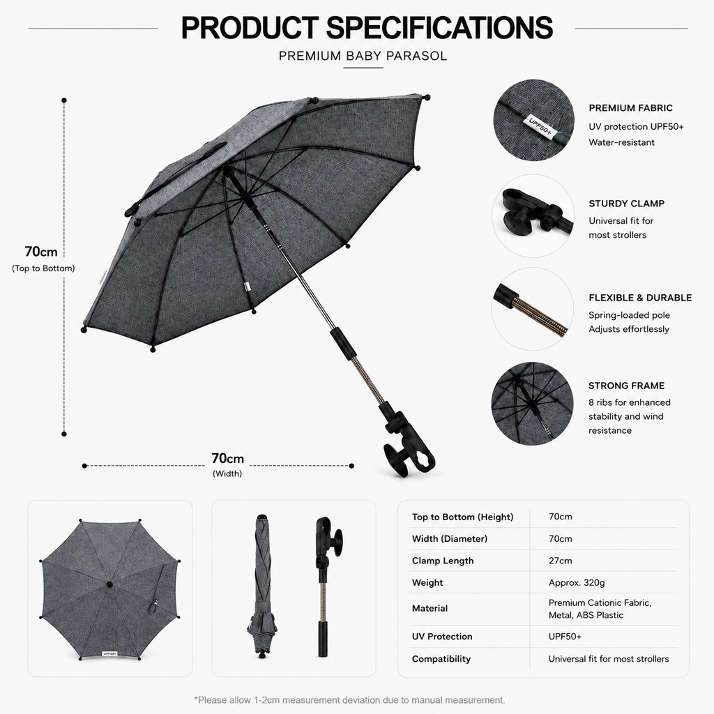 Premium Universal Baby Parasol / Umbrella - Fits All Pushchairs / Prams / Strollers And Buggies - Fits All Models