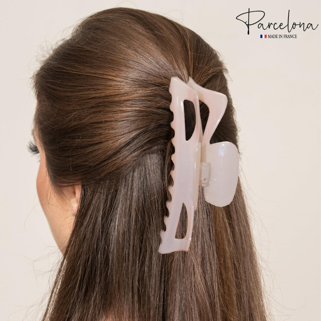 Parcelona French Classic Jumbo Hair Claw Clip – Blush Pink, No-Slip Grip, Made in France