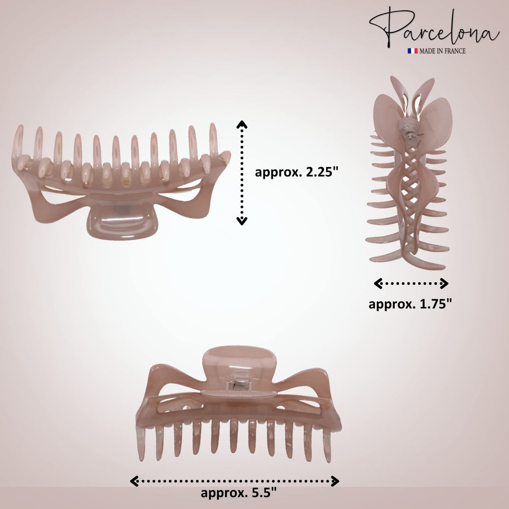 Parcelona French Classic Jumbo Hair Claw Clip – Blush Pink, No-Slip Grip, Made in France
