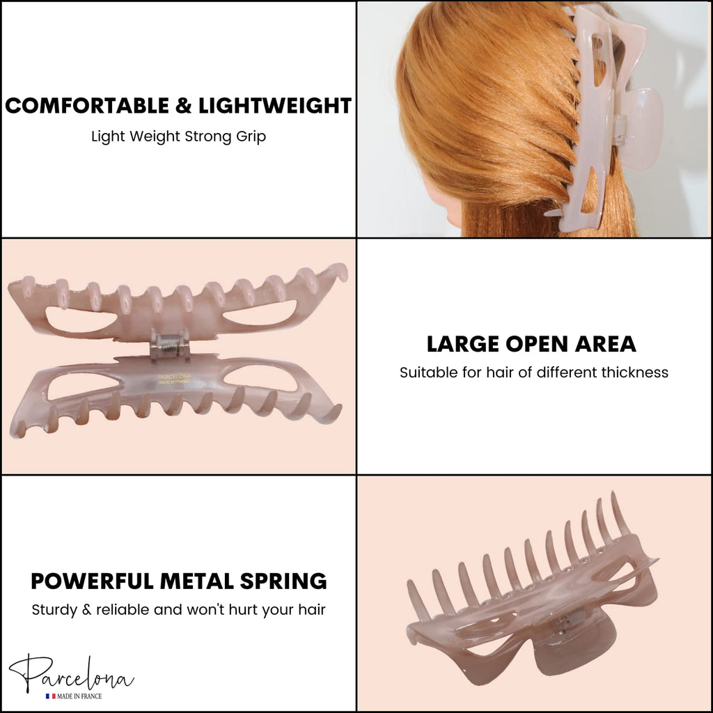 Parcelona French Classic Jumbo Hair Claw Clip – Blush Pink, No-Slip Grip, Made in France