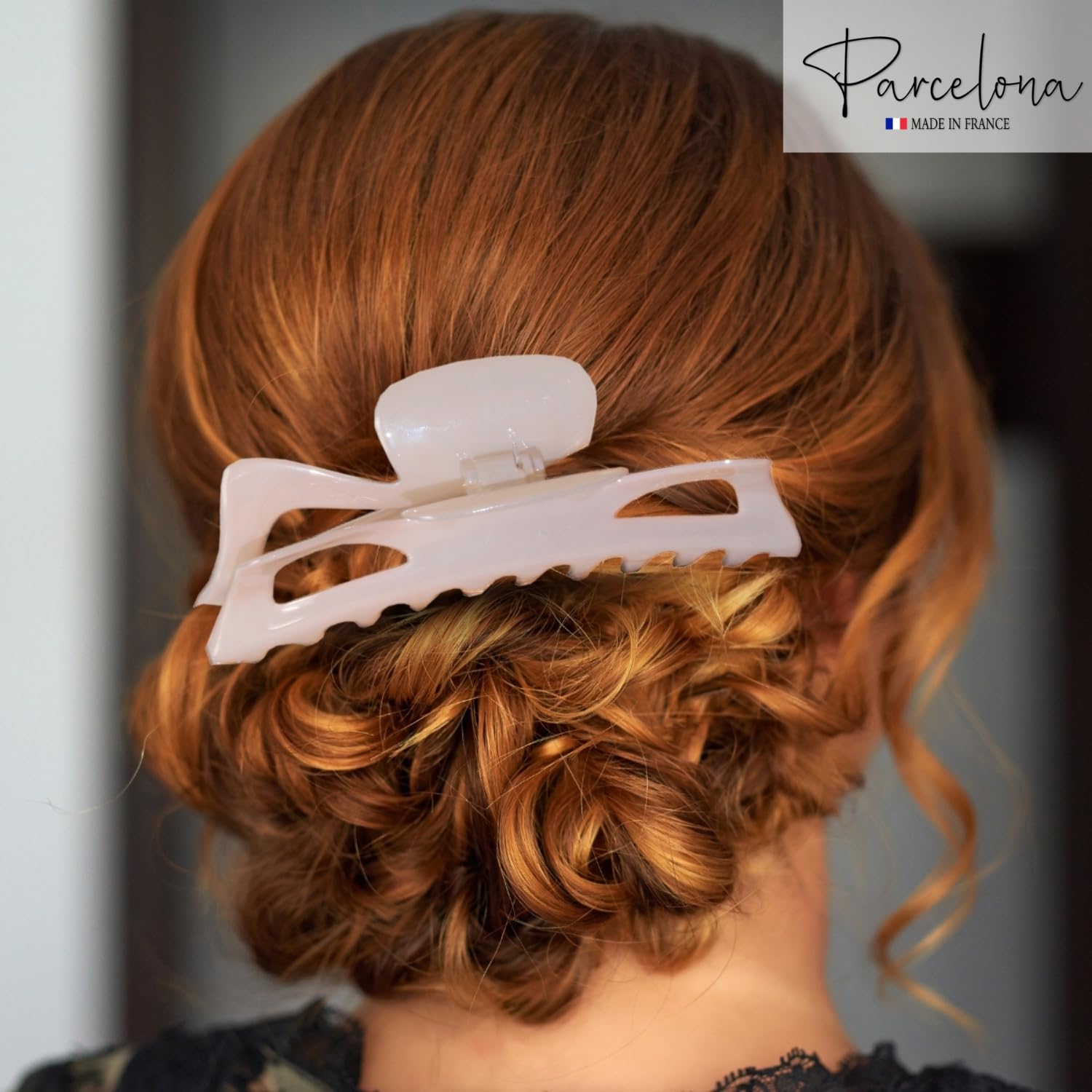 Parcelona French Classic Jumbo Hair Claw Clip – Blush Pink, No-Slip Grip, Made in France