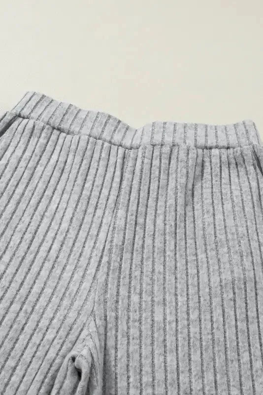 Plus Size Ribbed V-Neck Pullover and Wide Leg Pants Set