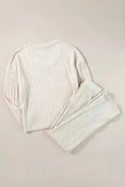 Plus Size Ribbed V-Neck Pullover Pants Set