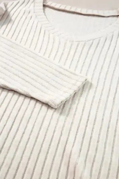 Plus Size Ribbed V-Neck Pullover Pants Set