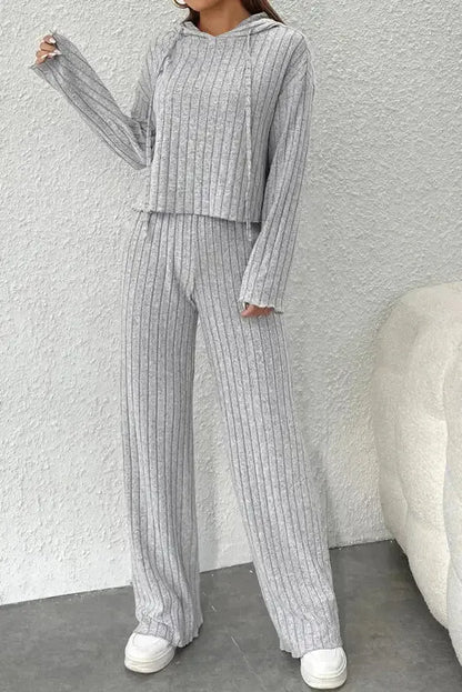 Plus Size Ribbed V-Neck Pullover Pants Set