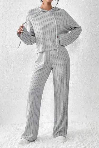Plus Size Ribbed V-Neck Pullover Pants Set