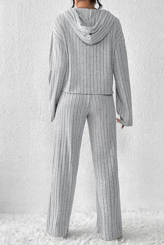 Plus Size Ribbed V-Neck Pullover and Wide Leg Pants Set