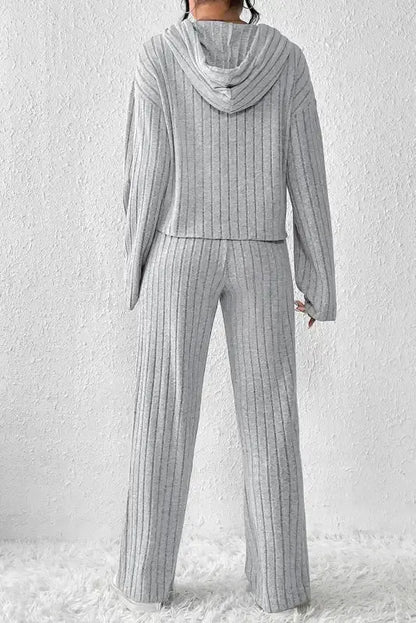 Plus Size Ribbed V-Neck Pullover Pants Set