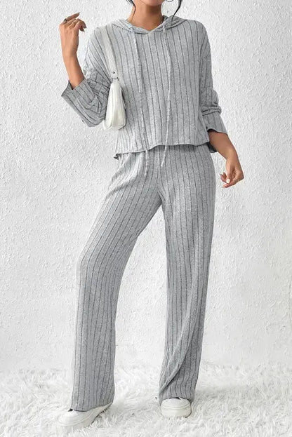 Plus Size Ribbed V-Neck Pullover Pants Set