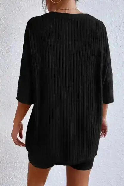Plus Size Ribbed V-Neck Pullover Pants Set