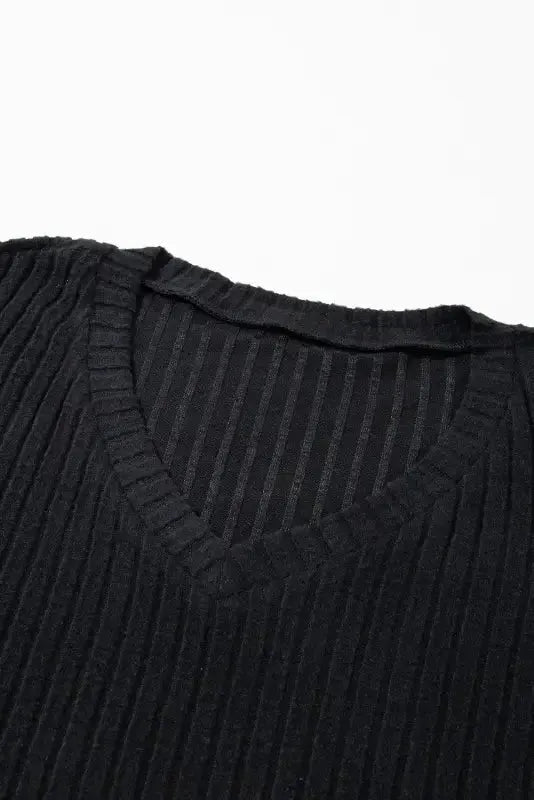 Plus Size Ribbed V-Neck Pullover and Wide Leg Pants Set
