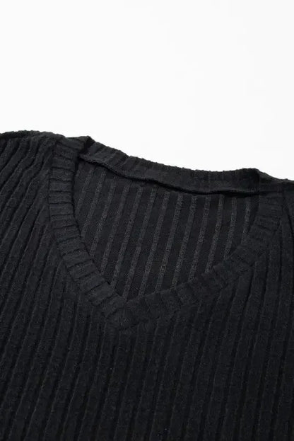 Plus Size Ribbed V-Neck Pullover Pants Set
