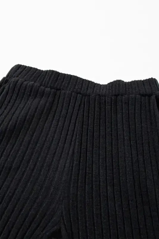 Plus Size Ribbed V-Neck Pullover and Wide Leg Pants Set