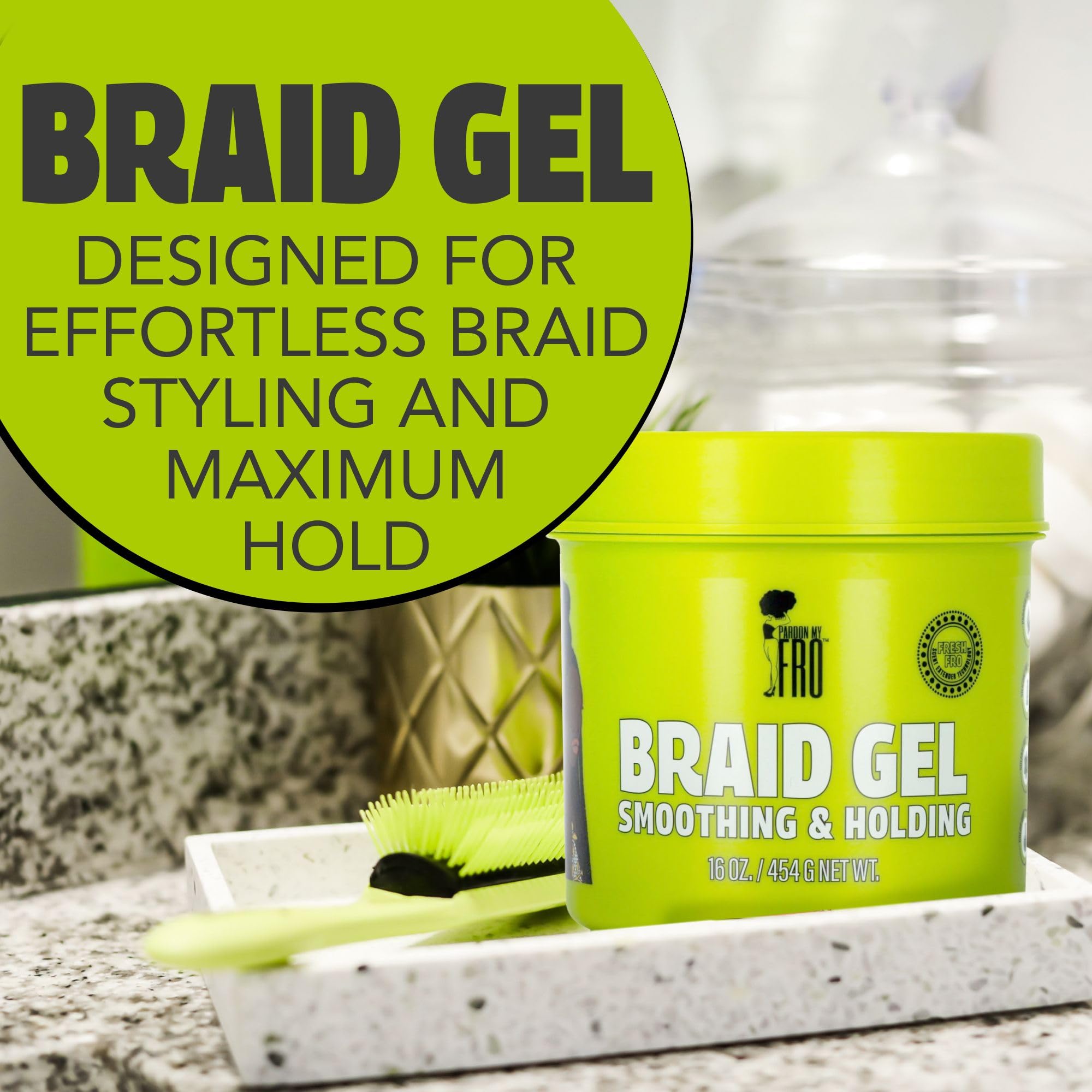 Pardon My Fro Braiding Gel - Strong Hold, Sleek Edges & No Flakes - 16 oz