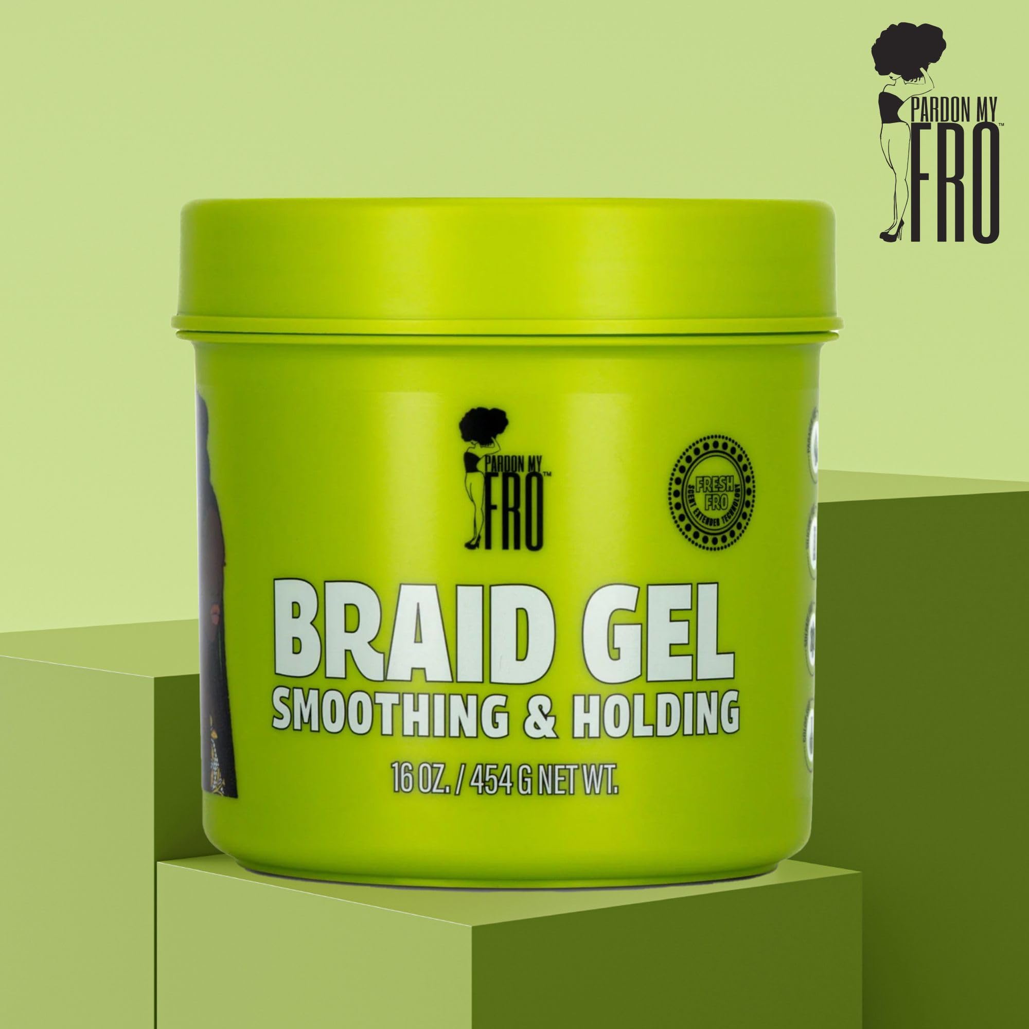 Pardon My Fro Braiding Gel - Strong Hold, Sleek Edges & No Flakes - 16 oz