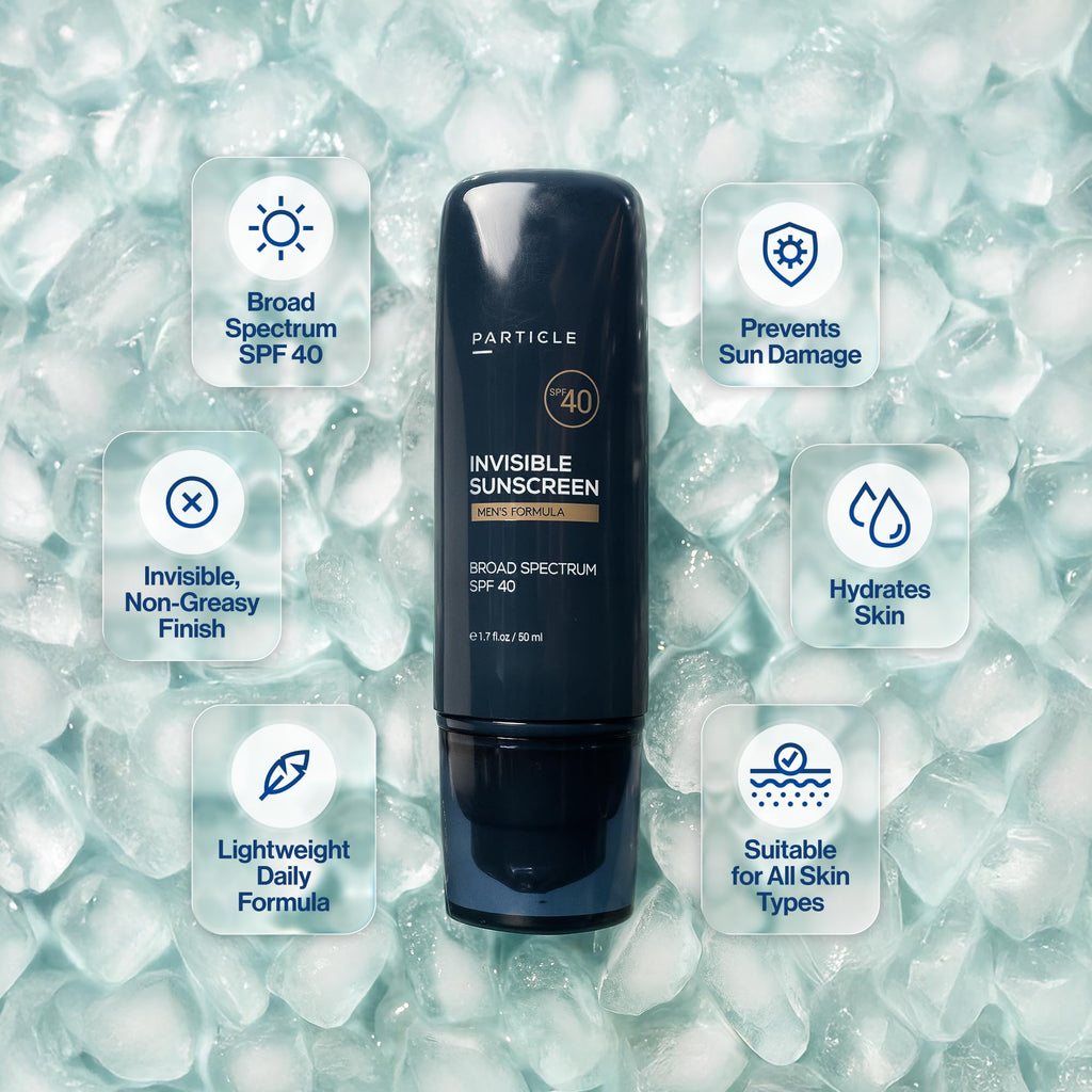 Particle Invisible Sunscreen SPF 40 for Men – Clear, Beard-Friendly, Non-Greasy (1.7 oz)