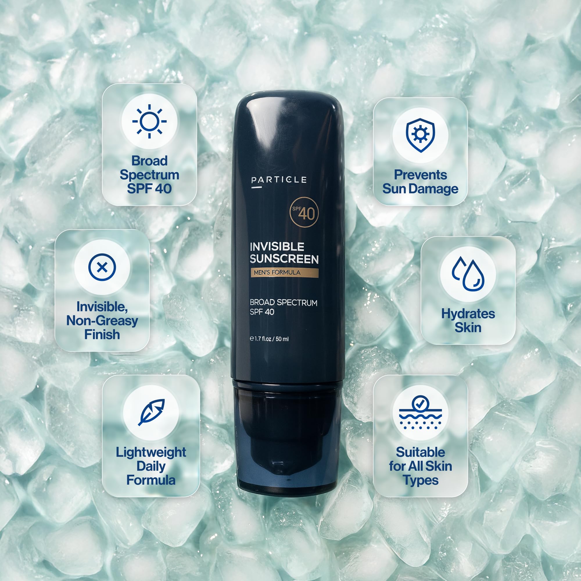 Particle Invisible Sunscreen SPF 40 for Men – Clear, Beard-Friendly, Non-Greasy (1.7 oz)