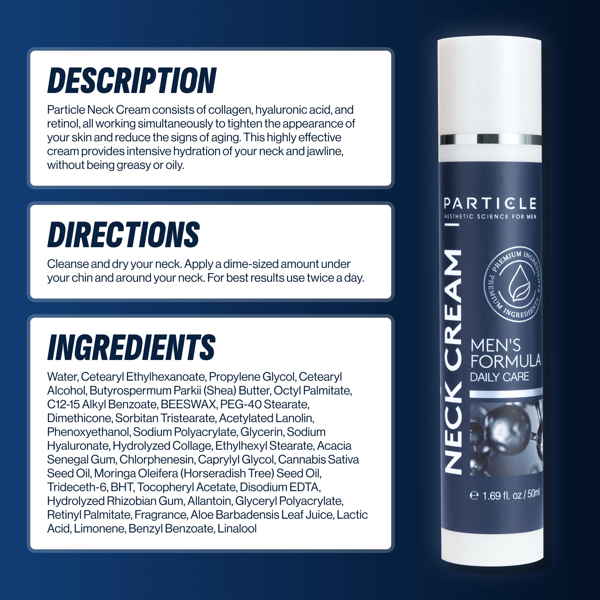 Particle Neck Cream for Men – Hydrating Neck Care with Collagen, Hyaluronic Acid, Retinol (1.7 fl oz)