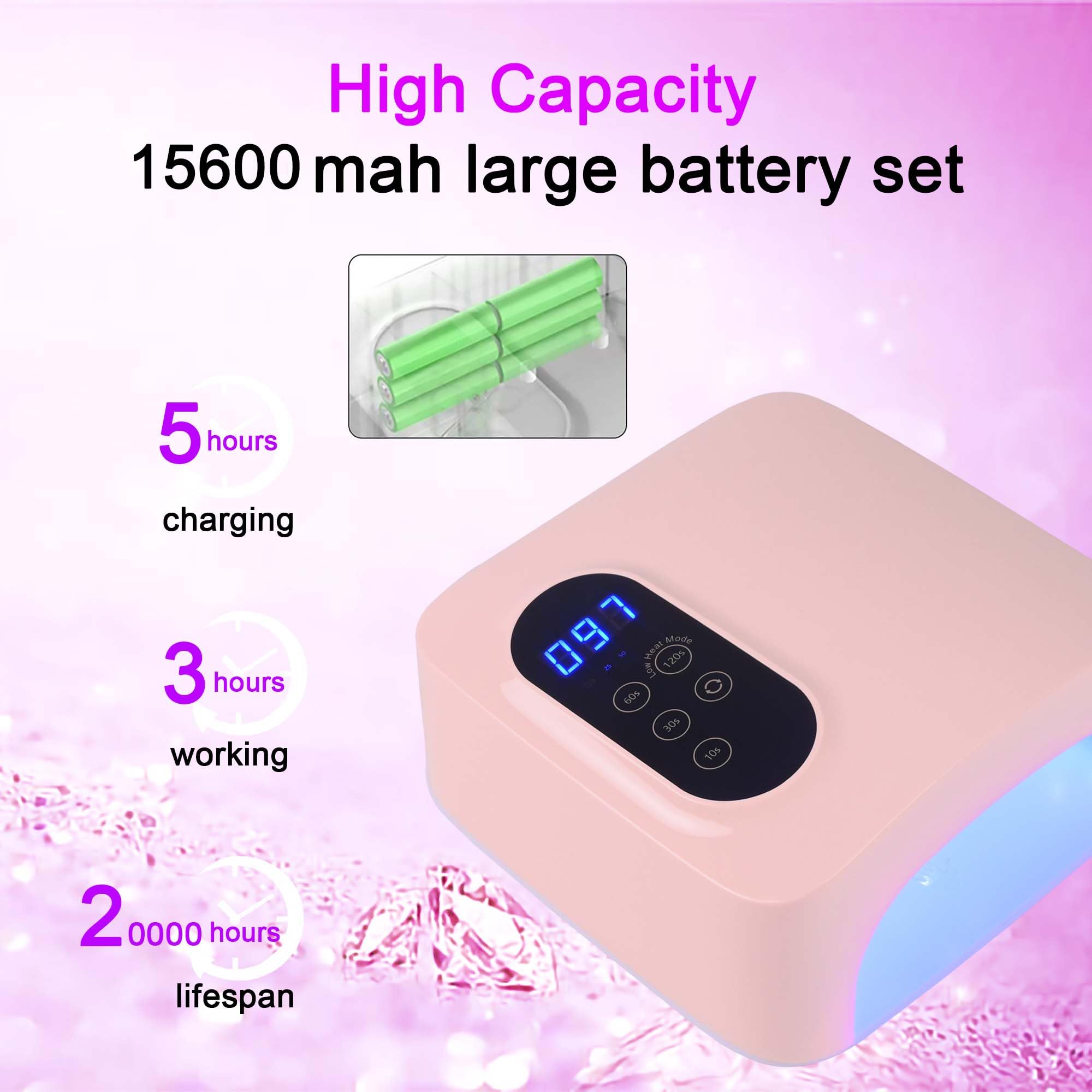 PASSHA 72W Cordless LED Nail Lamp – Rechargeable Gel Nail Dryer with 4 Timers & LCD Display