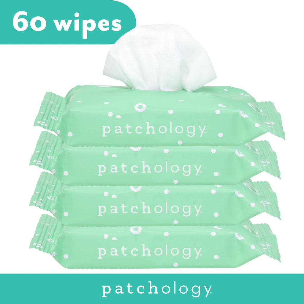 Patchology Clean AF Facial Cleansing Wipes – Travel-Size Makeup Remover for Sensitive & Oily Skin (4 Pack, 60 Wipes)