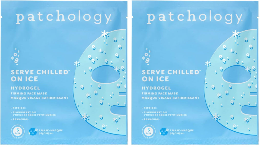Patchology Iced Cooling & Firming Hydrogel Masks – Peptides, Cloudberry Oil & Bakuchiol | Pack of 2