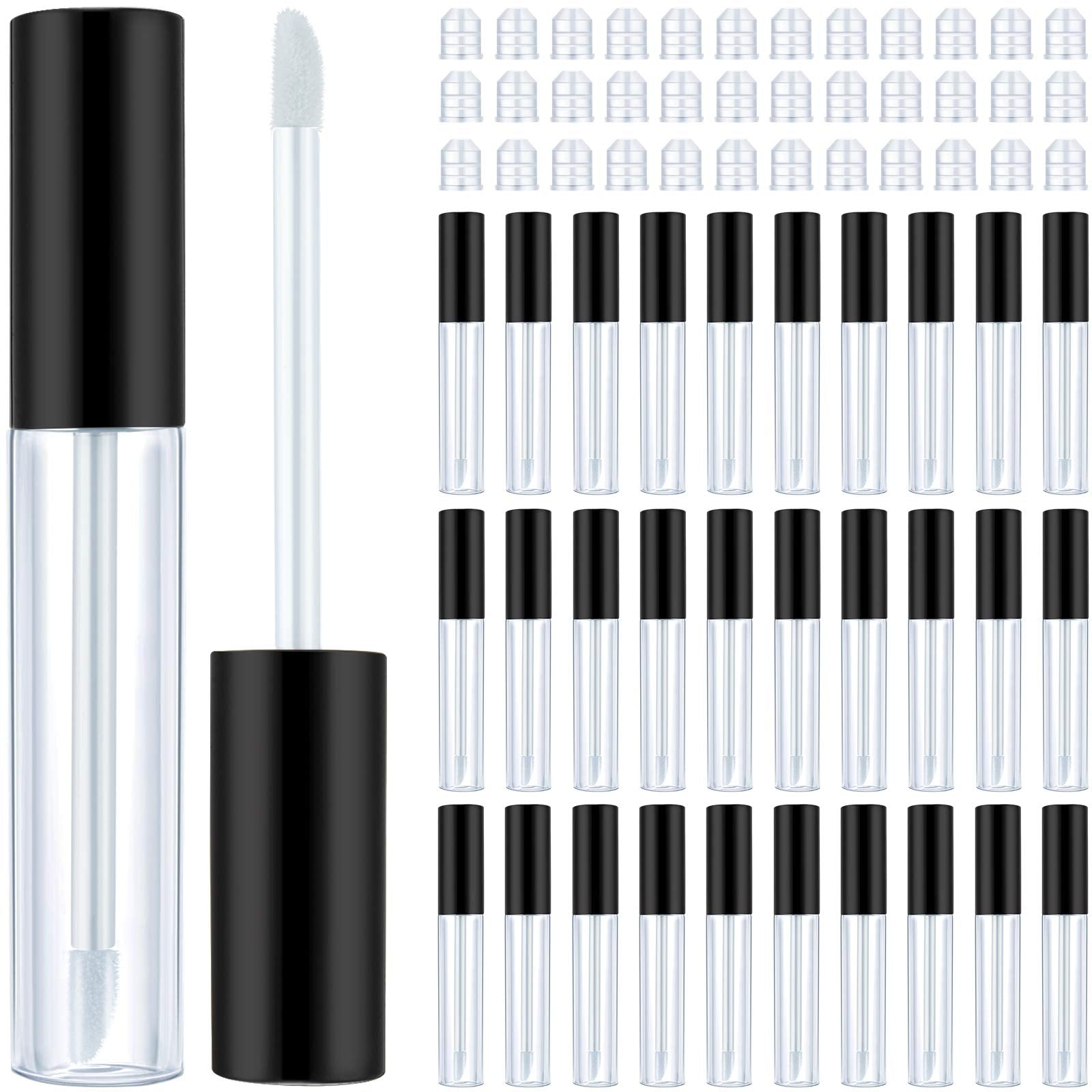 Patelai 50-Pack 10ml Empty Lip Gloss Tubes with Black Cap – Refillable DIY Cosmetic Containers
