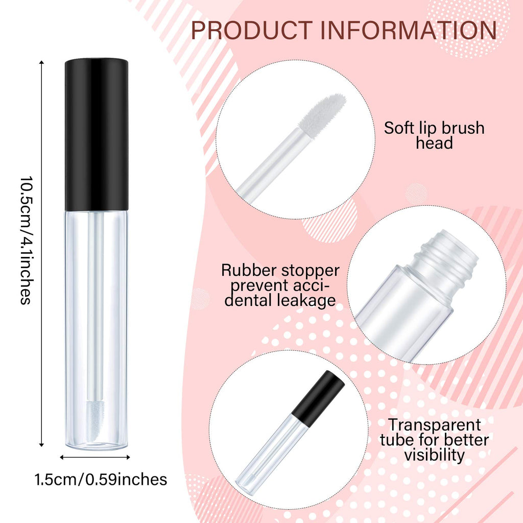 Patelai 50-Pack 10ml Empty Lip Gloss Tubes with Black Cap – Refillable DIY Cosmetic Containers