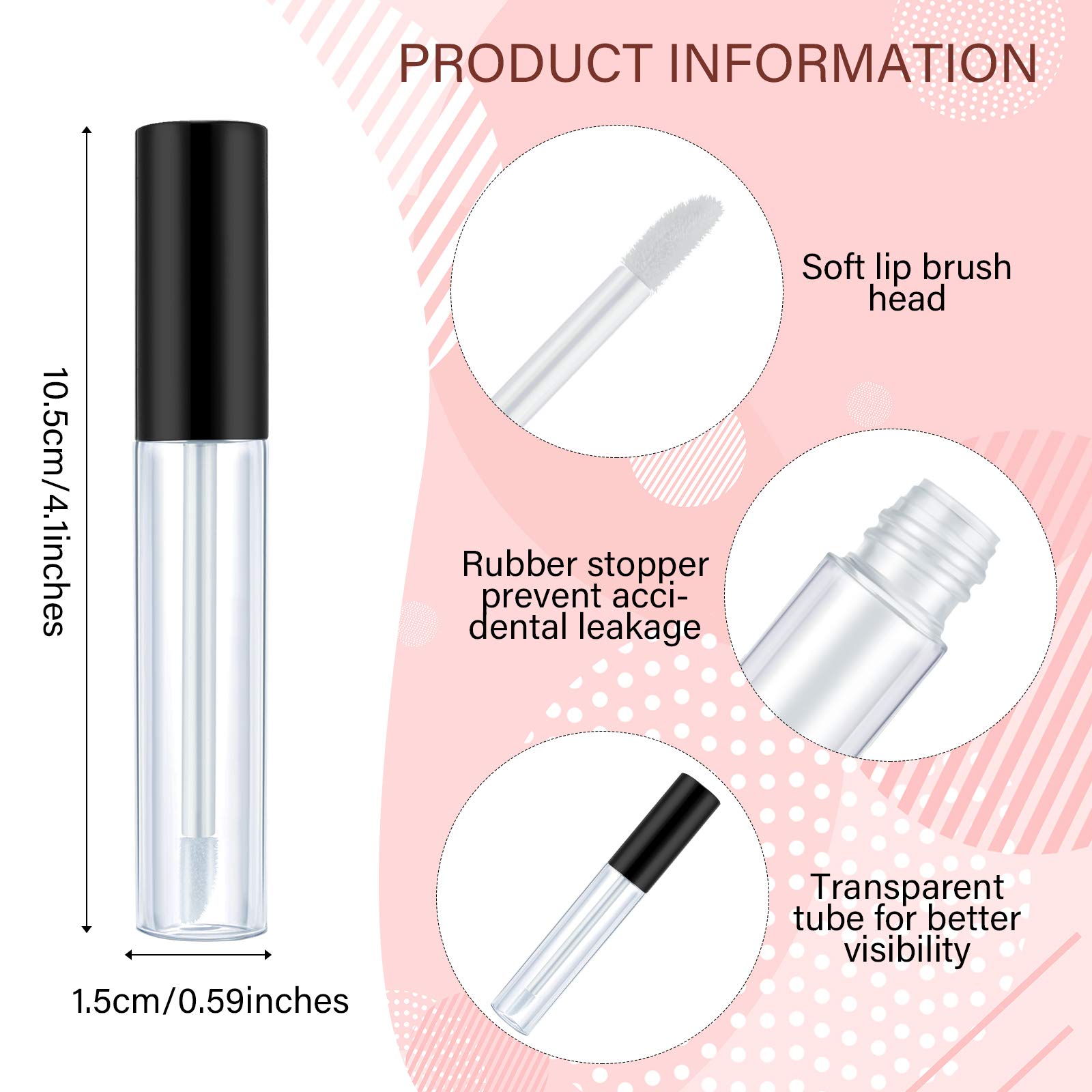 Patelai 50-Pack 10ml Empty Lip Gloss Tubes with Black Cap – Refillable DIY Cosmetic Containers