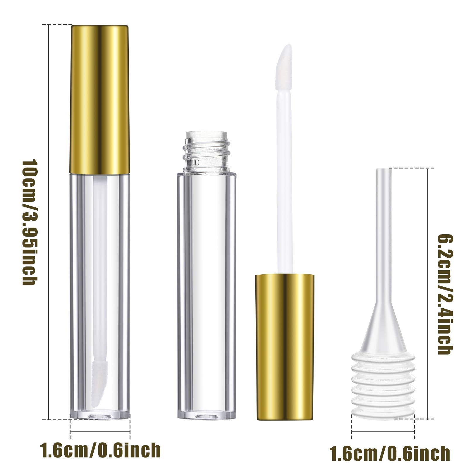 Patelai 40-Piece Empty Lip Gloss Tubes Set | 10 ml Clear Bottles with Gold Caps, Rubber Stoppers & Funnels