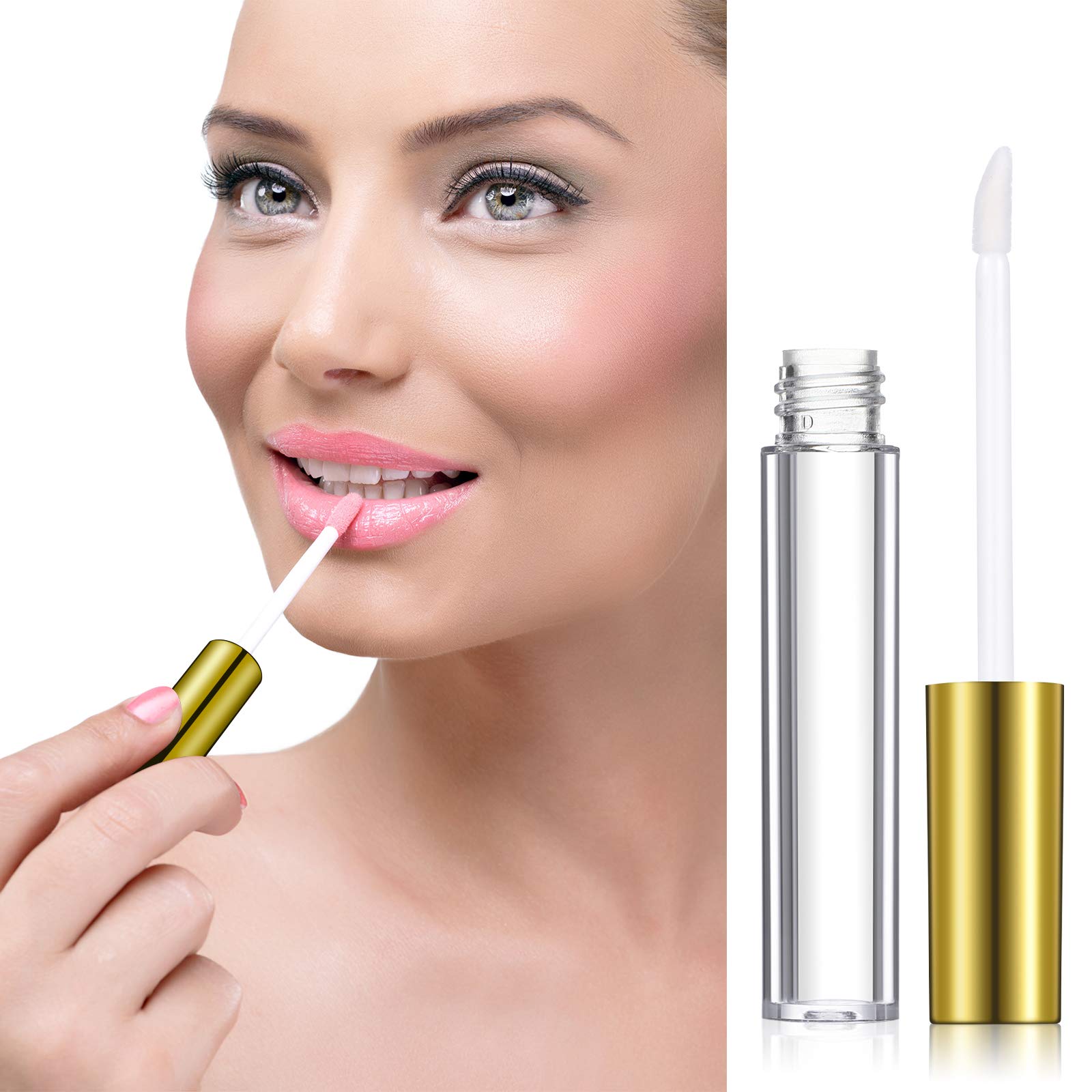 Patelai 40-Piece Empty Lip Gloss Tubes Set | 10 ml Clear Bottles with Gold Caps, Rubber Stoppers & Funnels