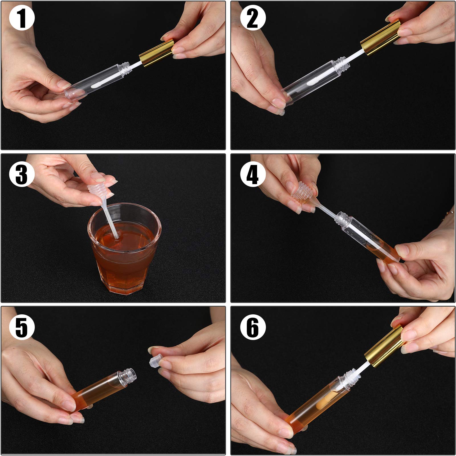 Patelai 40-Piece Empty Lip Gloss Tubes Set | 10 ml Clear Bottles with Gold Caps, Rubber Stoppers & Funnels