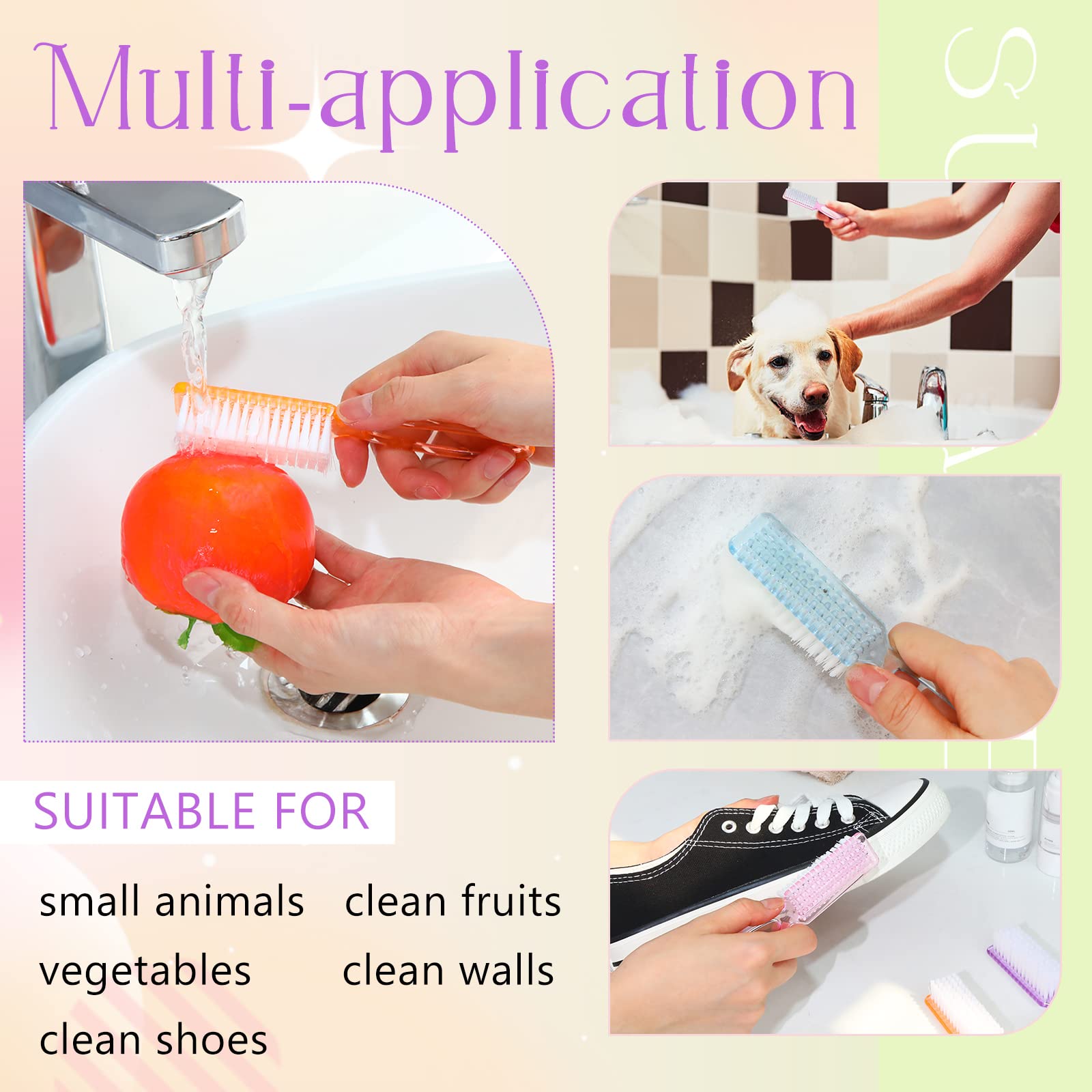 Patelai 100-Pack Handle Grip Nail Brushes for Nail & Foot Cleaning | Colorful Bulk Pack
