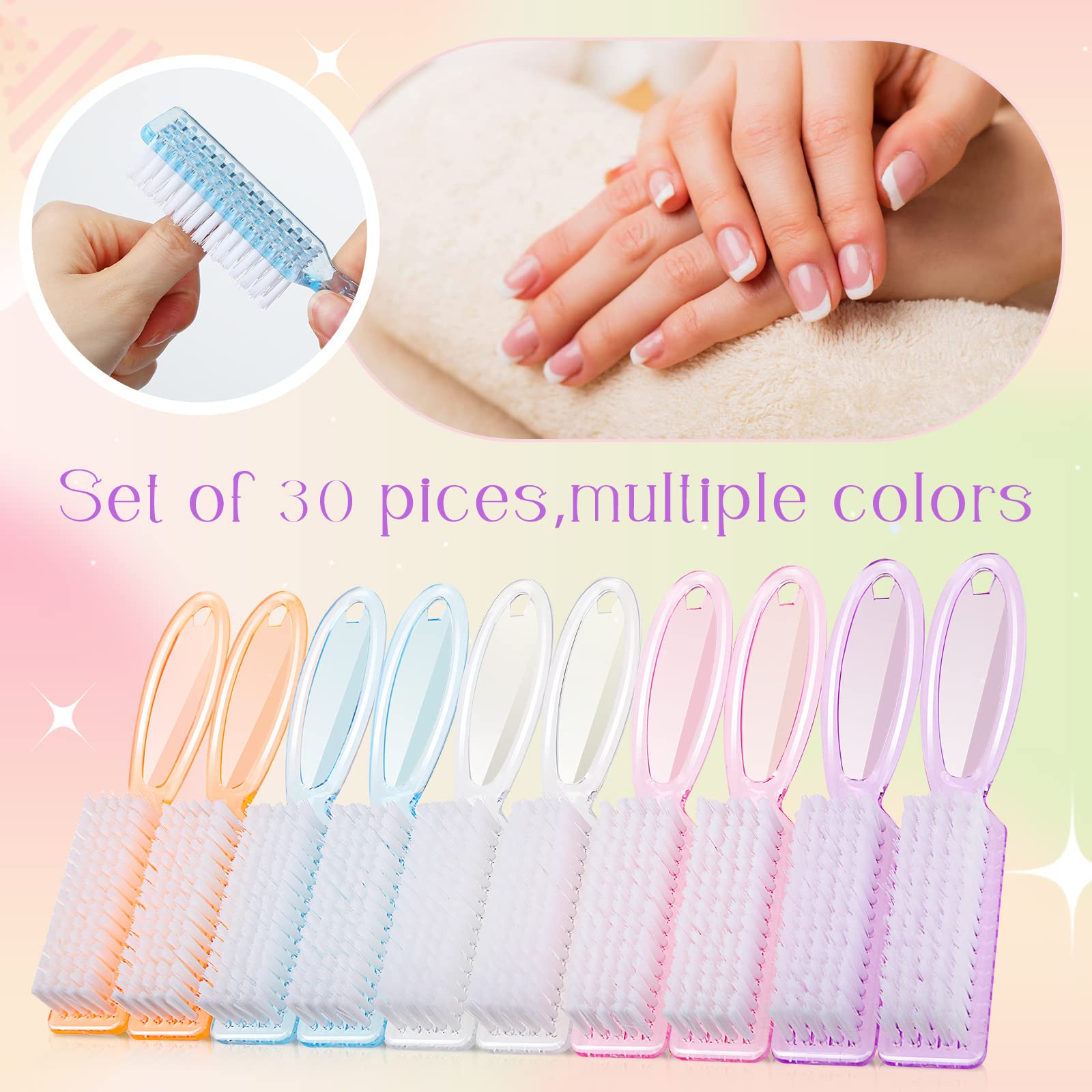 Patelai 100-Pack Handle Grip Nail Brushes for Nail & Foot Cleaning | Colorful Bulk Pack