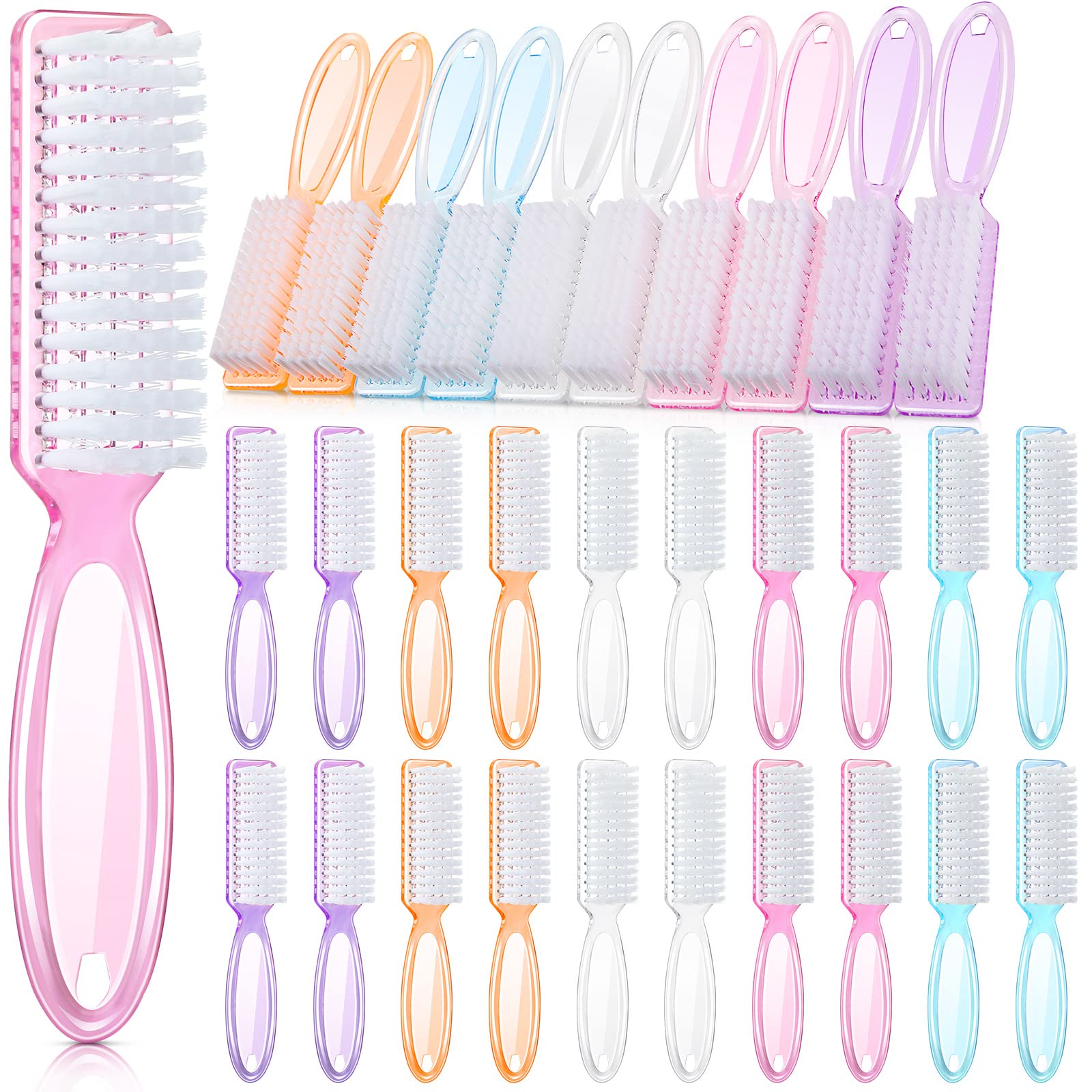Patelai 30 Pcs Nail Scrubber Brushes – Bulk Handle Grip Manicure Cleaning Set (Clear Colors)