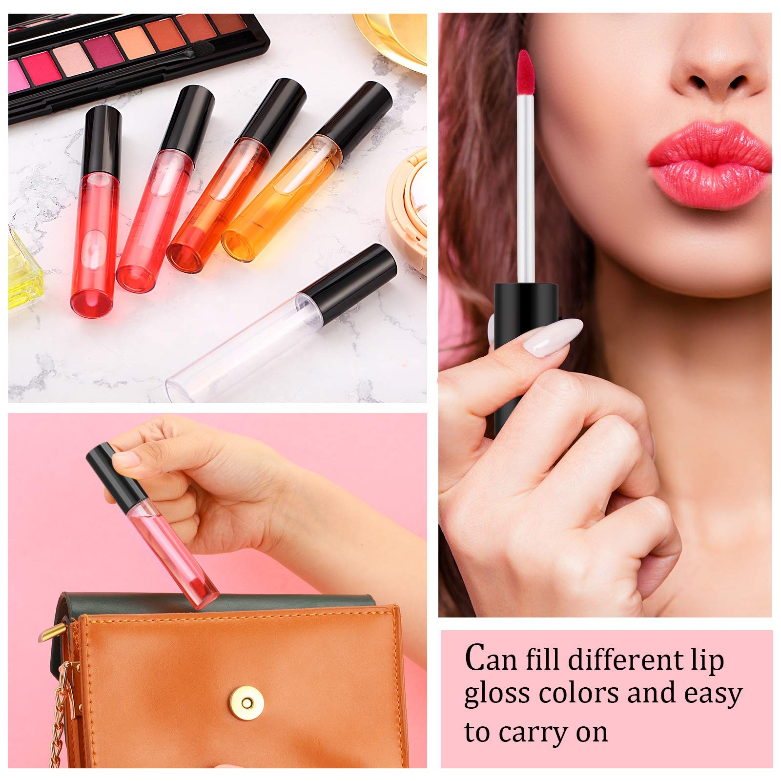 Patelai 50-Pack 10ml Empty Lip Gloss Tubes with Black Cap – Refillable DIY Cosmetic Containers