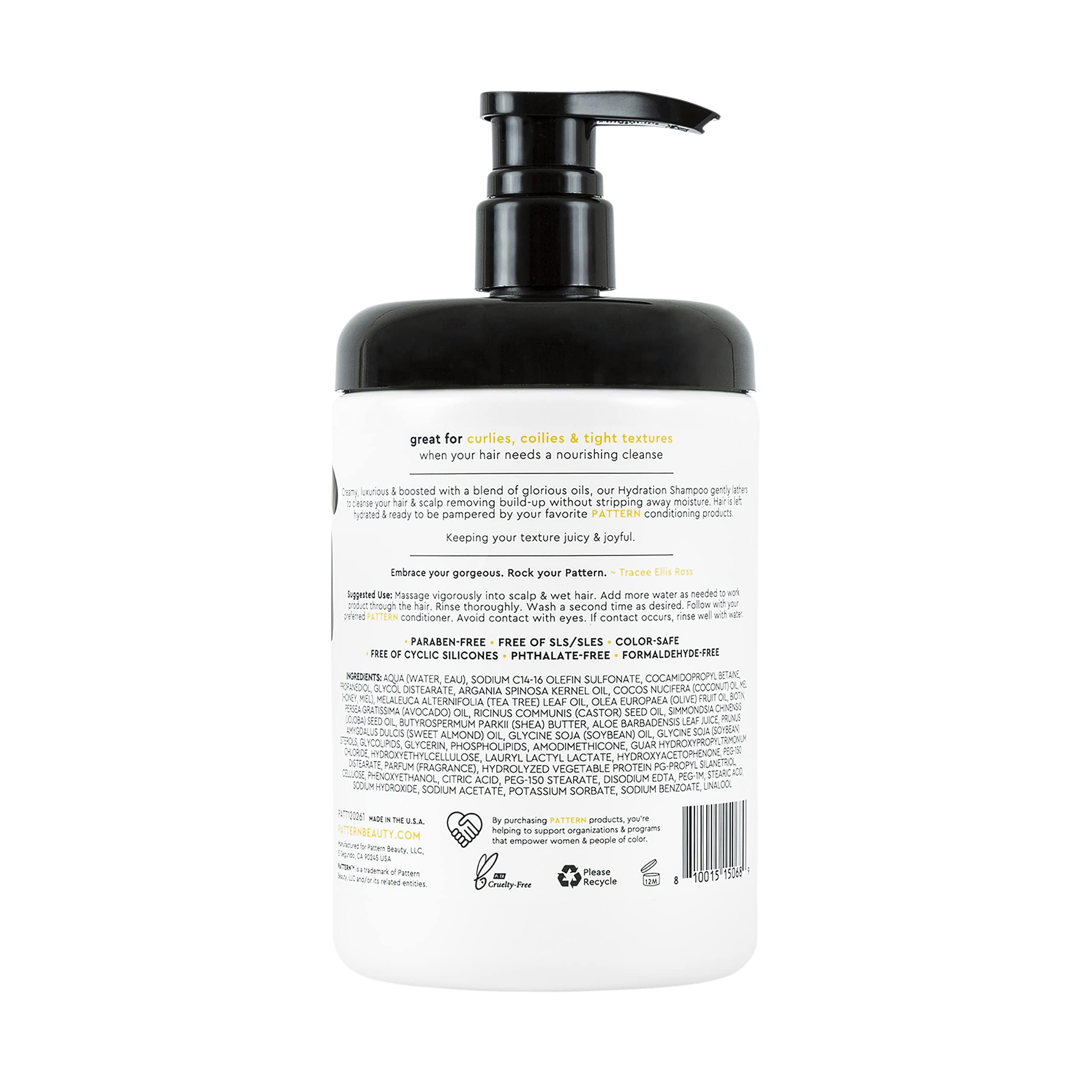 PATTERN Beauty Hydration Shampoo with Honey, Aloe Vera, Biotin & Tea Tree for Curly Hair 3a-4c, 25 oz