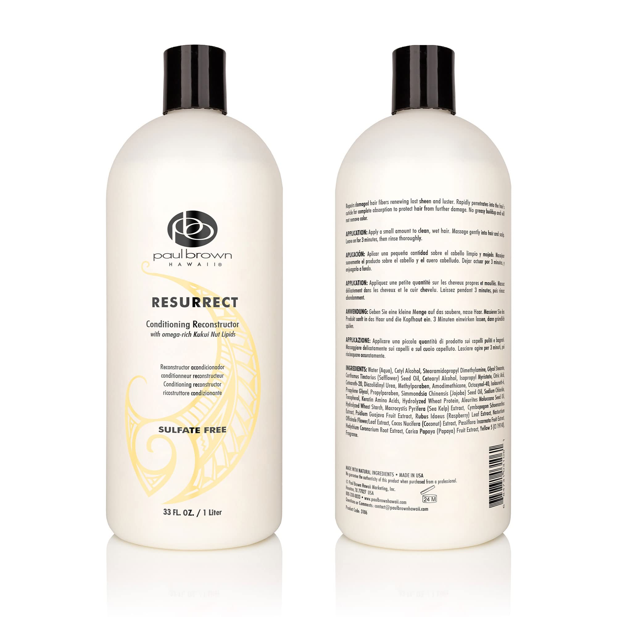 Paul Brown Hawaii Resurrect Salon Quality Conditioner | Deep Hydration & Damage Repair | Kukui Nut Oil | Color-Safe 33 oz