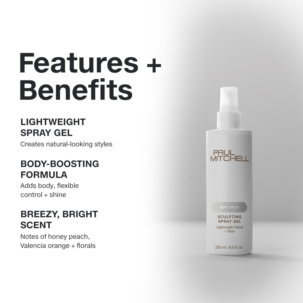 Paul Mitchell Soft Sculpting Spray Gel – Natural Hold, Soft Finish, All Hair Types, 33.8 oz