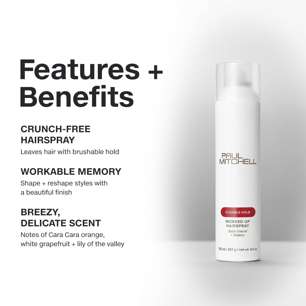 Paul Mitchell Worked Up Hairspray - Flexible Hold, Brushable Memory, 9.4 oz
