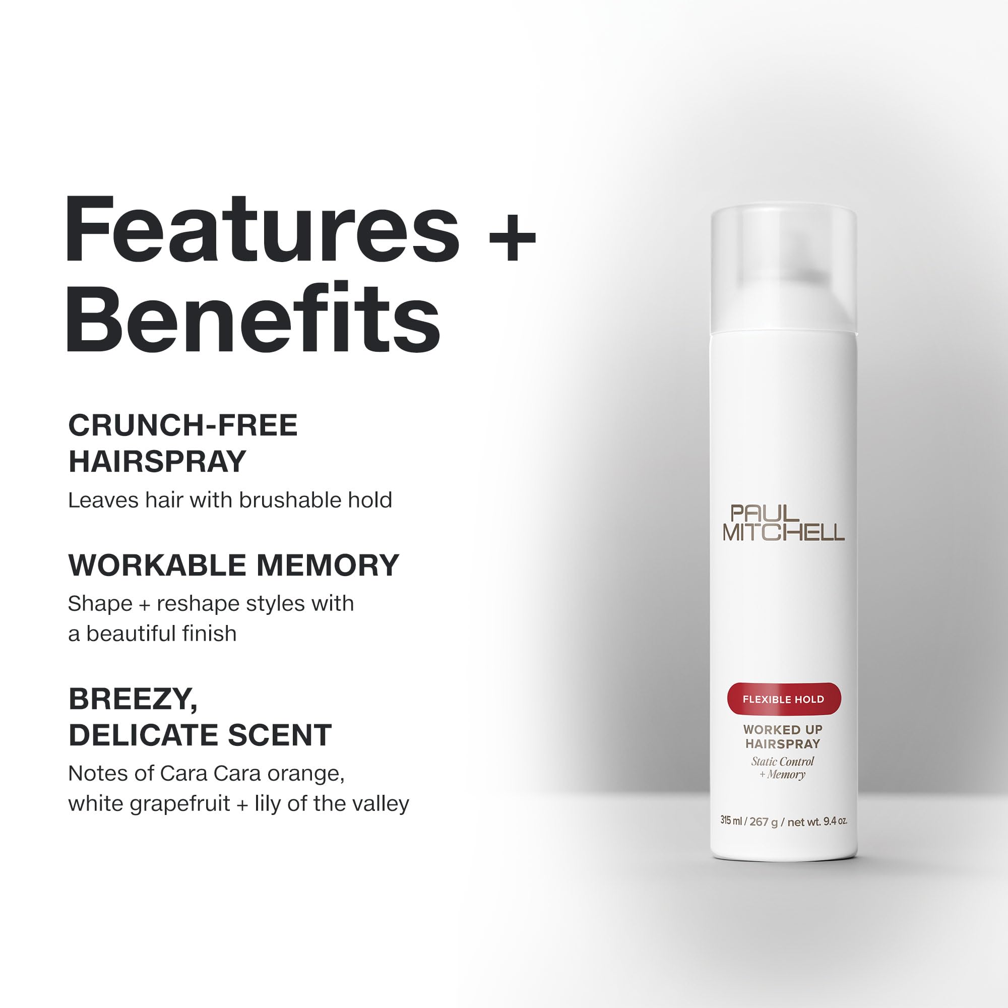 Paul Mitchell Worked Up Hairspray - Flexible Hold, Brushable Memory, 9.4 oz