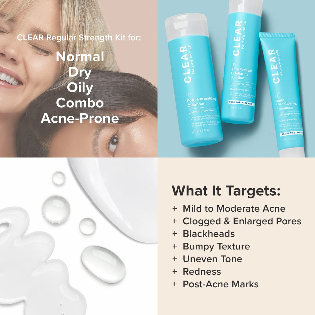 Paula's Choice CLEAR Regular Strength Acne Kit – 2% Salicylic Acid & 2.5% Benzoyl Peroxide
